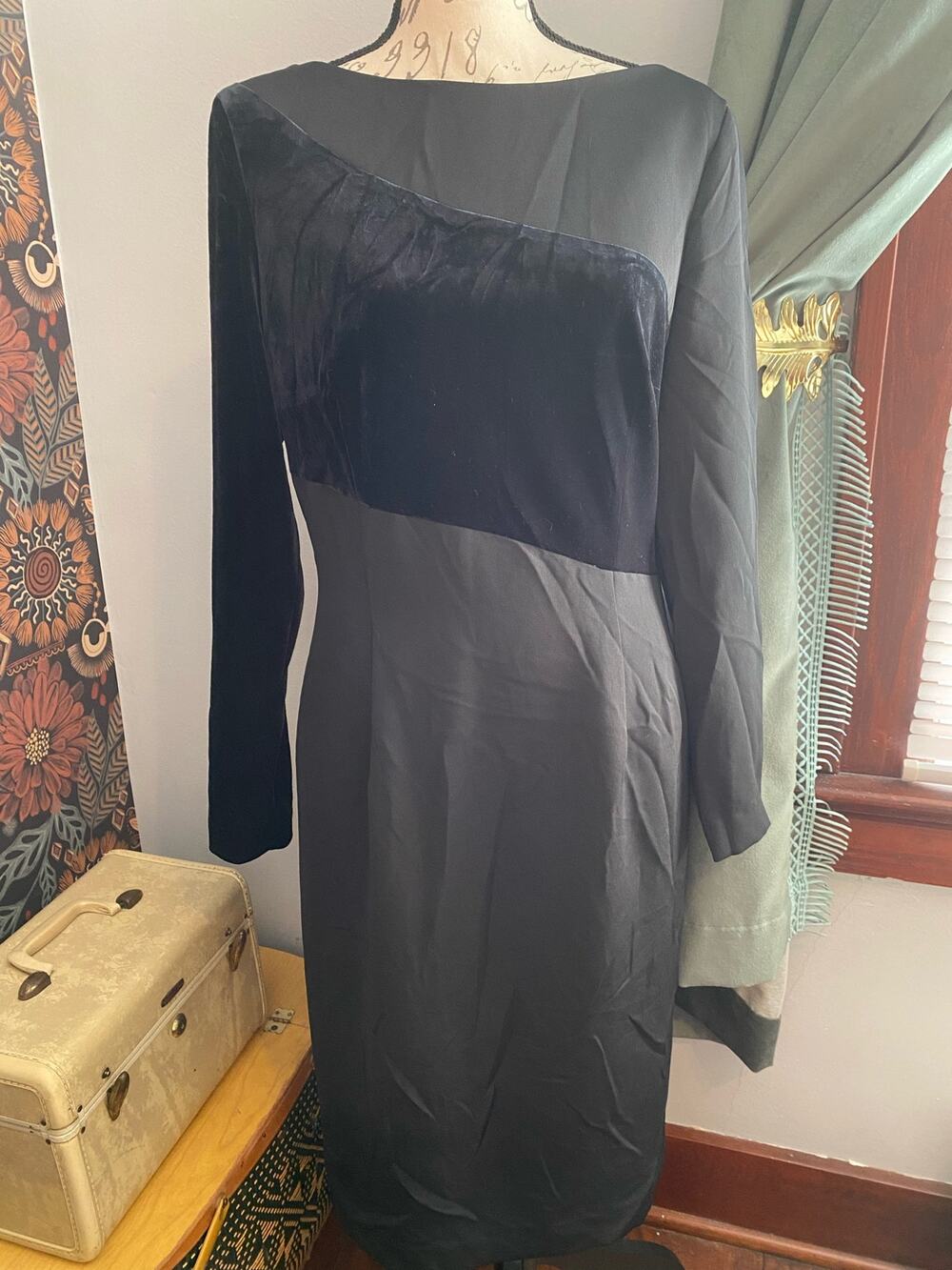 Vintage 2 Tone Black Velvet Long Sleeve Marie St. Claire Dress Size 10